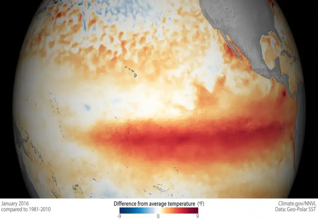 O El Niño de 2015/16, o mais intenso já registado, foi uma das principais razões para a subida repentina do nível médio do mar entre 2014 e 2016